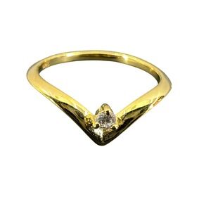 Gold Tone V Wishbone Ring with Cubic Zirconia Accent Fashion Jewelry